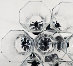 7) Luminarc Octime Black Water Goblets Set Elegant Octagonal Stemware France Lot