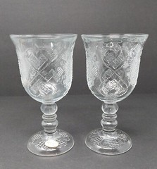 Set Of 2 Heart Design Water Goblets Wine Glasses Produced By Fostoria For Avon