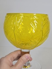 Vtg 2pc Secla Sigma Taste Setter Cabbage Leaf Yellow* Glass Goblets Portugal 60s