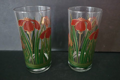 Vintage Culver Cinnabar Highball Red Iris Floral Pattern Glasses – Set of 2