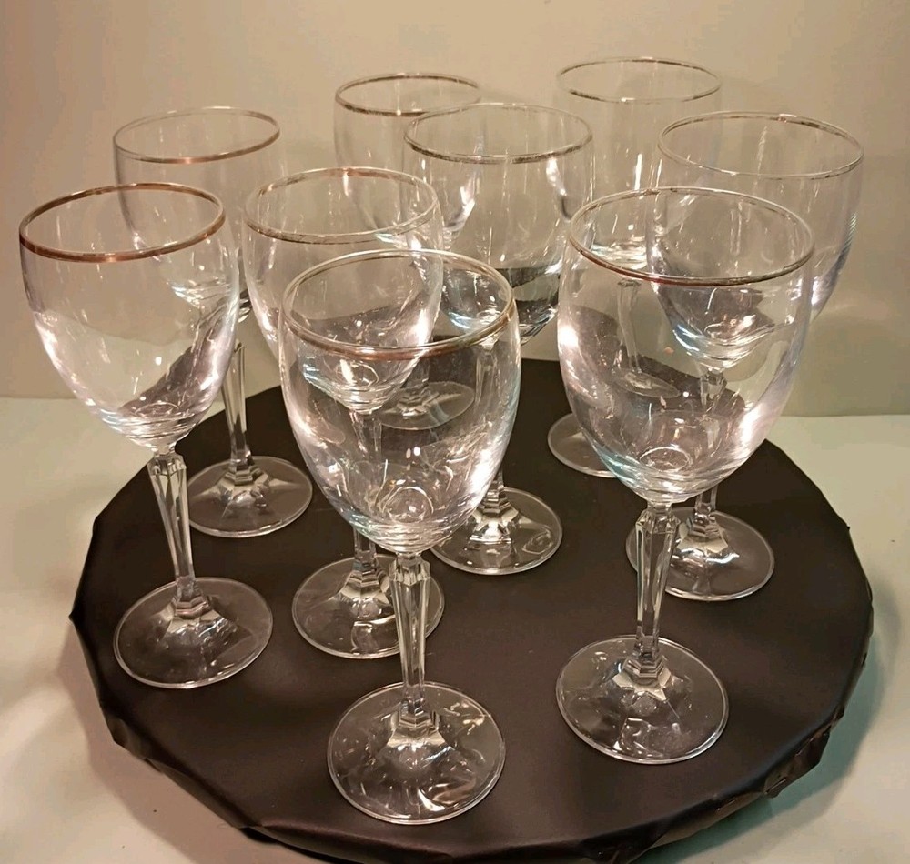 Lot of 9 – Vintage Schott Zweisel Concord Gold Wine Water Glasses Goblets