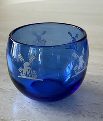 5 Hazel Atlas WINDMILLS Cobalt Blue 5-Ounce 2 1/2” Roly Poly Glasses Tumblers