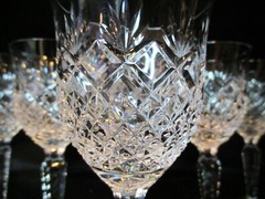 BRILLIANT BY AMERICAN CUT 6 WINE GLASSES NOTCHED MULTISIDED STEM CRISS CROSS FAN