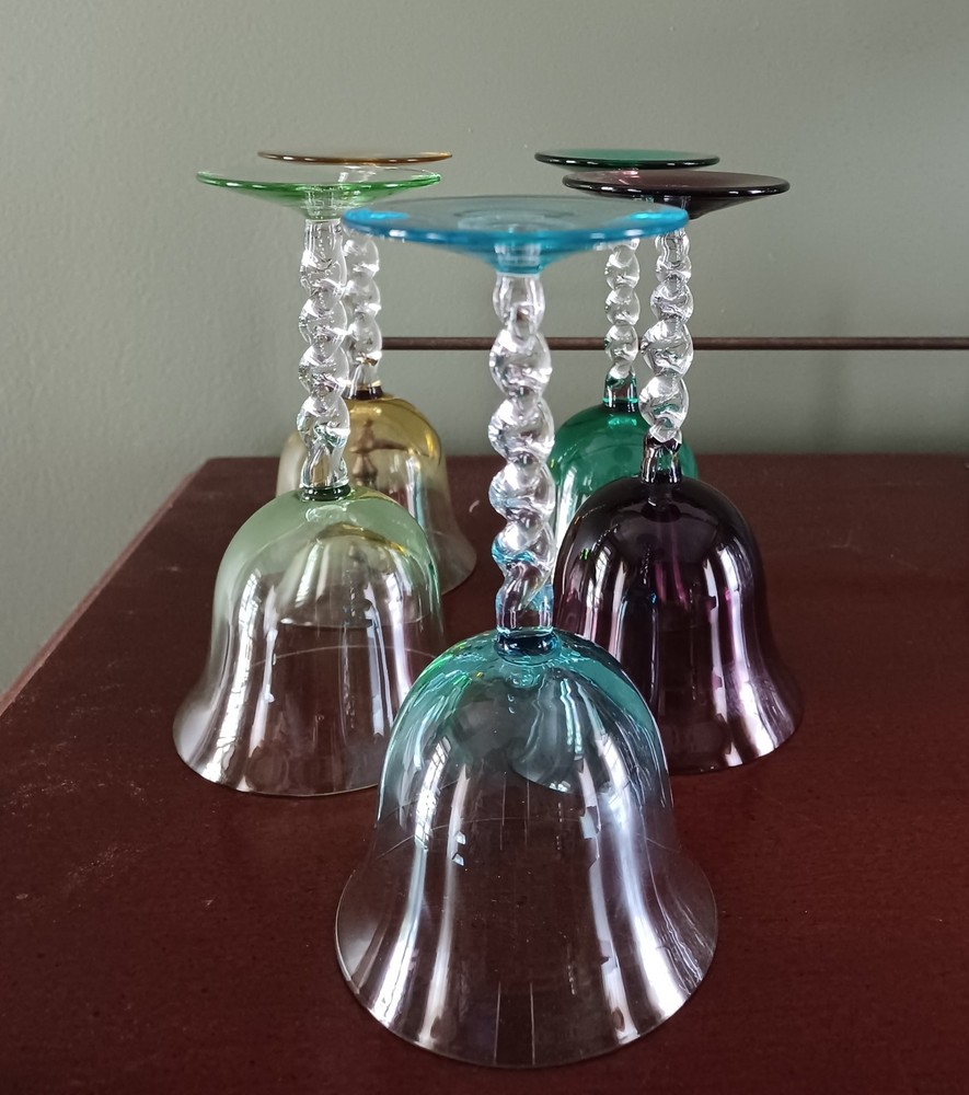 Vintage 1955 colorful Drink glass Lot Twisted Stem Wine Sherry