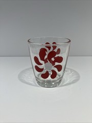 Set Of 2 Hazel Atlas DAISY Sour Cream Glasses Orange Red Flower Power MCM