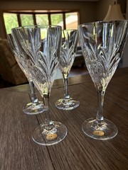 Aura Crystal 4 Water Or Wine Glasses Block Crystal Poland Set Of 4 Good Cond