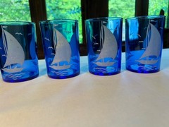 Vintage Hazel Atlas Cobalt Blue White Sailboats Featured on I Love Lucy Show