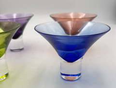Set Of 4 Vtg MCM Martini Cocktail Glasses Weighted Base 4 Bright Colors