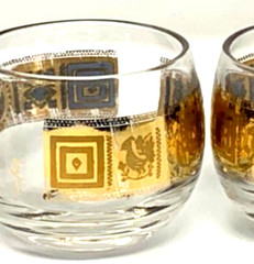 NEW 8 VTG 1960 CULVER CORONET ROLY POLY COCKTAIL GLASSES 22k GOLD SIGNED NEW