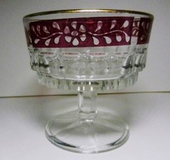 SET-4 Etched Wine or Shebet Glasses Stampi Francolini-Gold Rim-Red Flashed 1950s