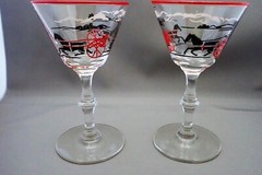 2 Libbey Glass Currier & Ives Pattern Stem #8000 Liquor Cocktail Glasses