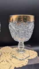 US Glass Comet Pattern Stemmed Goblets Gold Rim Buzz Star Whirligig Set of 5