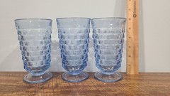 3 Vintage Indiana Glass Whitehall Colony Light Blue Cube 6″ Footed Iced Tea