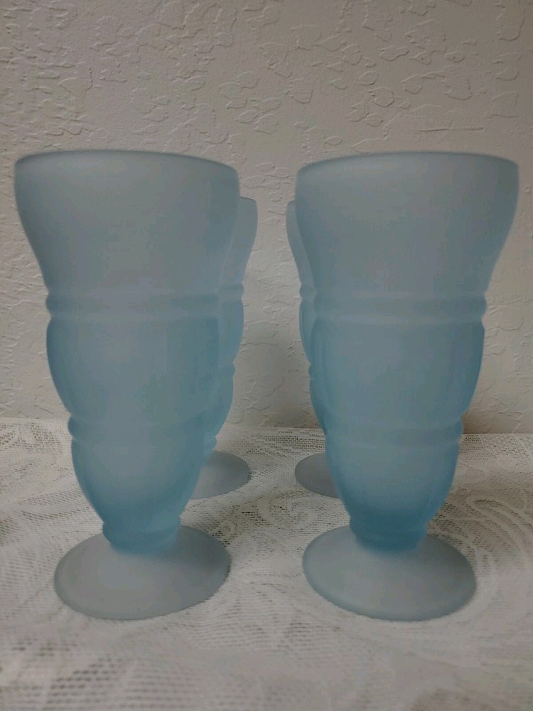Vintage Indiana Glass Baby Blue Satin Frost Sundae Footed Tall Sherbert Glasses
