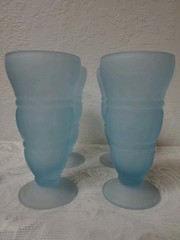 Vintage Indiana Glass Baby Blue Satin Frost Sundae Footed Tall Sherbert Glasses