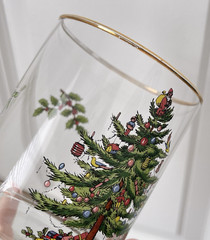 4 Spode Christmas Tree Double Old Fashioned 14 oz Gold Rimmed Glasses READ