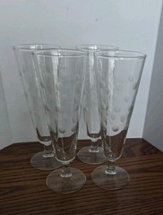 Set Of 4 VTG Libbey 50s-60s Frosted Etched Polka Dot Pilsner Glasses 8.25” H
