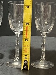 4 Etched Cordial Stemware Wavy Stem Optic Vintage 4 in Tall Footed Gift
