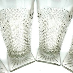 VTG Indiana Mt Vernon Diamond Point Clear Square Foot MCM 6″ Water Goblets 4pc