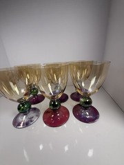 Krosno Poland ~ Hand Blown Crystal Wine/Cordial Glasses ~ Tri Color ~ Set of 6