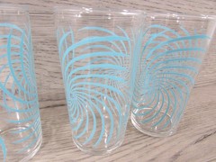 Vintage 1958 Federal Glass Turquoise Pinwheel Beverage Glasses Set of 3