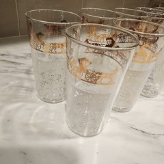 Vintage Anchor Hocking Amish Butterprint Drinking Glasses Set Of 10 Gold Accents
