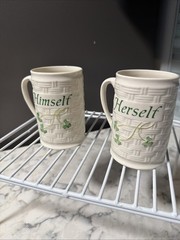 2007 Belleek Shamrock Porcelain Beer Mugs Himself Herself Ireland Irish Gift Cup