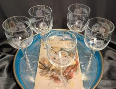 5 Vintage Glastonbury-Lotus Floral & Leaf Cut Wine Glasses Water Goblets Set