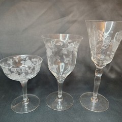 Cambridge Rose 1940s Crystal Champagne Sherbet Glasses Stemware 12 piece