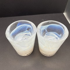 Kosta Boda White Swirl Mine Tumbler Ulrica Hydman-Vallien Art Glass UHV Set Of 2