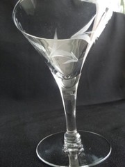 Javit Glass Grey Wheel Cut Fine Wheat 3.8oz Liquor Cocktail Stem Very Good Cond.