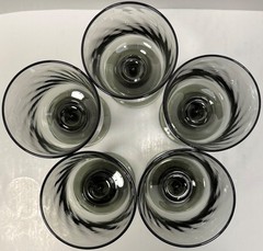 Vintage Set of 5 Libbey Smoke Gray Optic Swirl Goblets Water Iced Tea Glasses