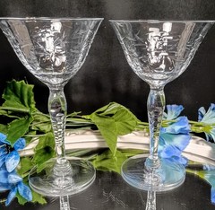 2 Sparkling Vintage Cut Crystal Cocktail / Wine Glasses Pair Set