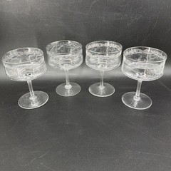 Lenox Moonspun Etched Platinum Rim Crystal Set 4 Champagne Coupes Tall Sherbets
