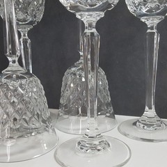 Vintage Cut Crystal Water Goblets Set of 6 Diamond Pattern Faceted Stem Elegant