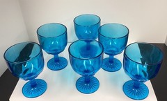 6 VTG 70’s MCM Bartlett Collins Blue “Dart” 16 oz Goblets Teal/Aqua