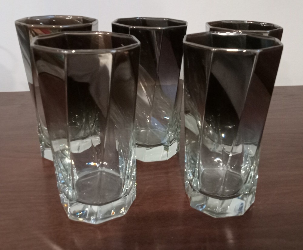 Set of 5 MCM Silver Fade Tumblers Barware Drinking Glasses Cristal de Sevres