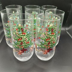 8 (EIGHT) Tienshan Christmas Tree tumbler water tea glasses 6 1/4” 12-14 oz.