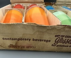 Vtg Glasses Bartlett Collins Four Seasons Set Original Box Blue Red Green Orange