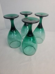 VTG Libby Juniper Green Water Wine Goblets Set Of 4 Glass Teardrop Gold Rim