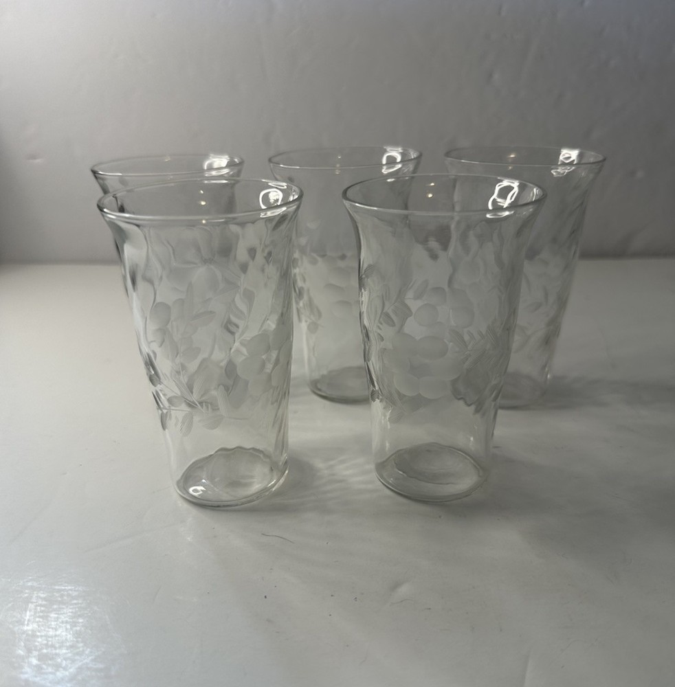 VTG Etched Design Juice Glasses Set Of 5