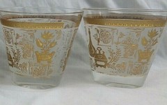 Hazel Atlas Barware lot of 2 Martini Glass Colony Pattern 22kt Gold pattern vtg