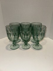 6 Vintage Libbey Gibralter Duratuff Spanish Green Goblets 7” Iced Tea Glasses