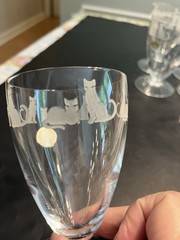 6pc Lenox Crystal Clear Etched Frosted Kitten Cat Dessert Water Footed Glasses
