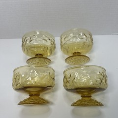 Vtg Anchor Hocking Milano Lido Honey Gold Amber Crinkle Glass Sherbet Bowls Qty4