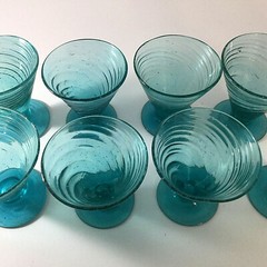 Blue Cocktail Dessert 8 Glasses 3″H Parfait Sundae Vintage Collectible