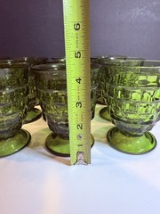 Vtg Indiana Glass Whitehall Cubist Olive Green Set of 12 Pedestal Water Goblets