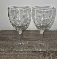 Set of 2 Standard Glass Co Criss Cross & Punties Etched Tall Pair of Water…