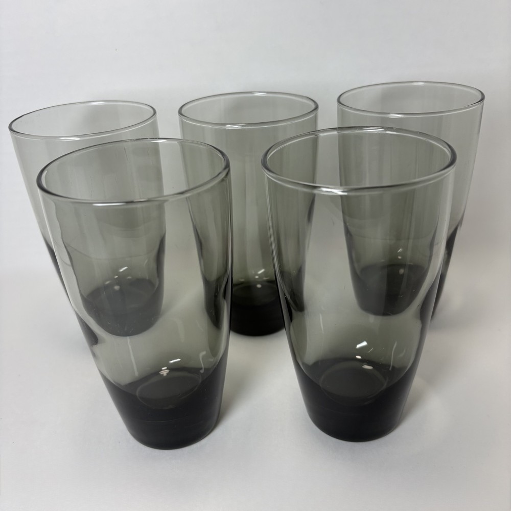 Set of 5 Libbey Classic Smoke Gray Glass 6″ Heavy Tumblers Drinking Glasses