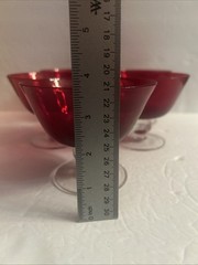 5 Vintage Cobalt Red -Clear Ball -Stem Bell Shape Hand Blown Glasses/Goblets